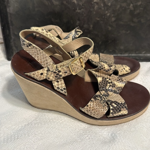APC Snakeskin Python Juliette Sandals Wedges Suede Heels SZ 38 Rue Madame Paris - Picture 3 of 9